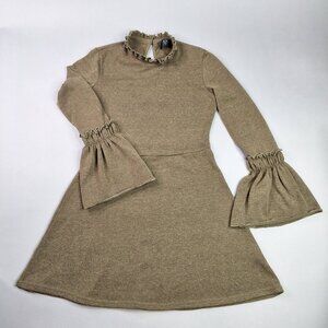 AX Paris Long-Sleeve Dress High Ruffled Collar & Bell Sleeves Size 10 Acadamia